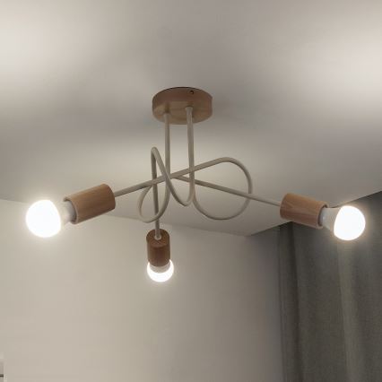 Flush-mount ceiling light OXFORD 3xE27/15W/230V pine/cream