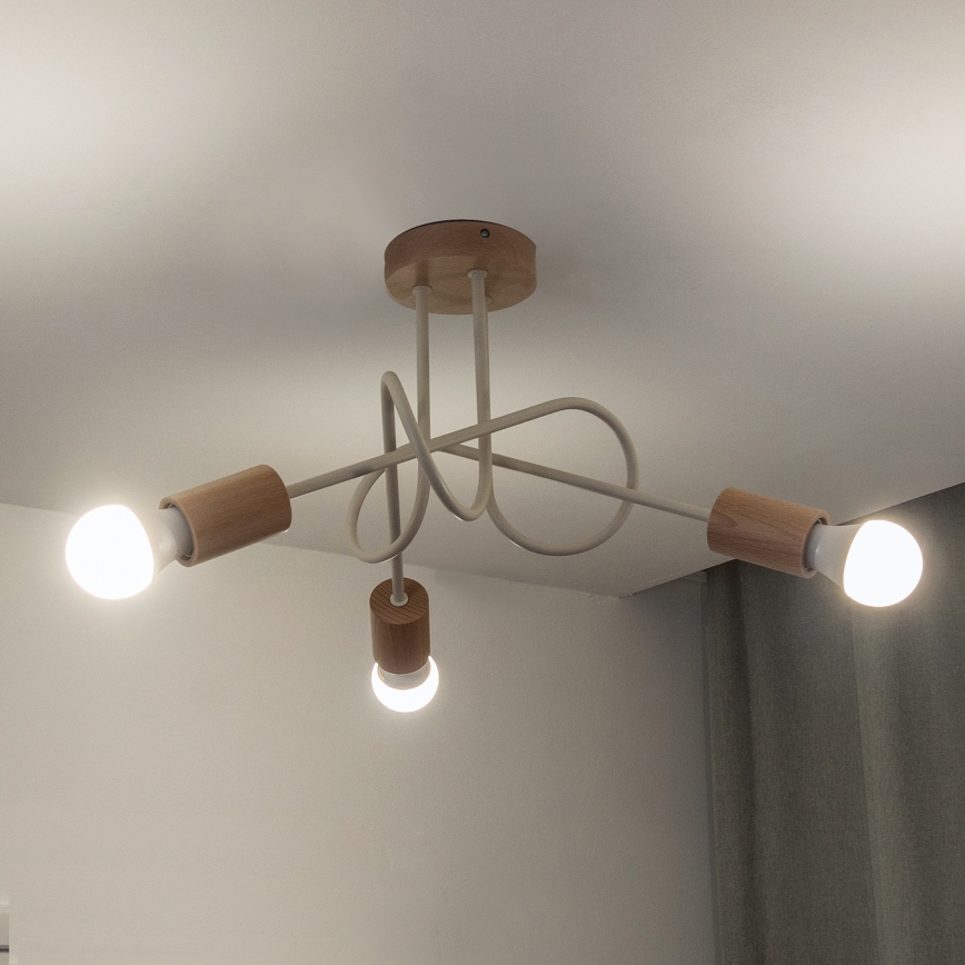 Flush-mount ceiling light OXFORD 3xE27/15W/230V pine/cream