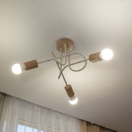 Flush-mount ceiling light OXFORD 3xE27/15W/230V pine/cream