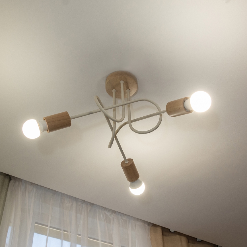 Flush-mount ceiling light OXFORD 3xE27/15W/230V pine/cream