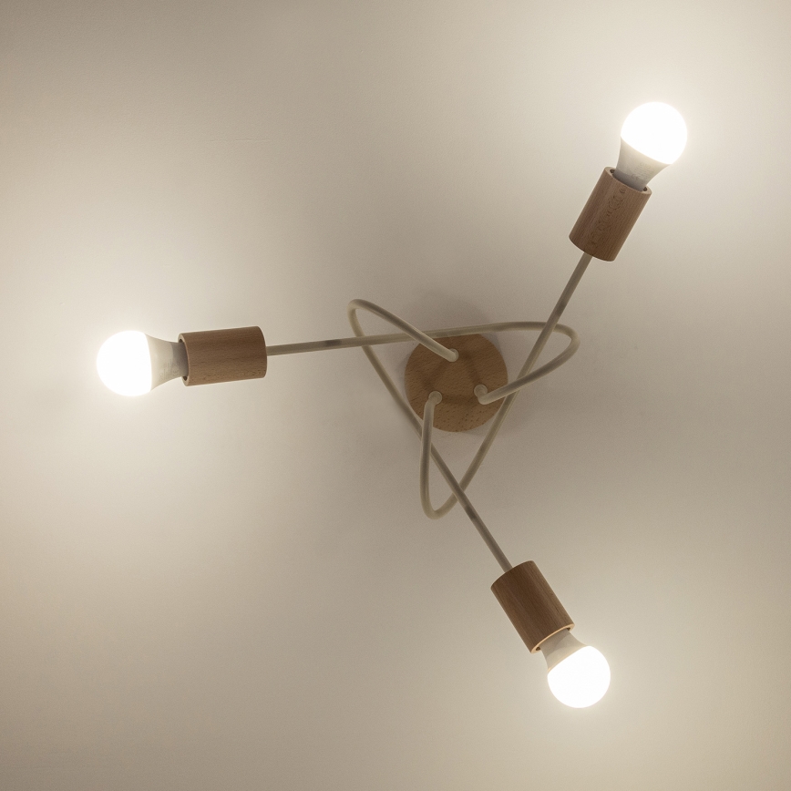 Flush-mount ceiling light OXFORD 3xE27/15W/230V pine/cream