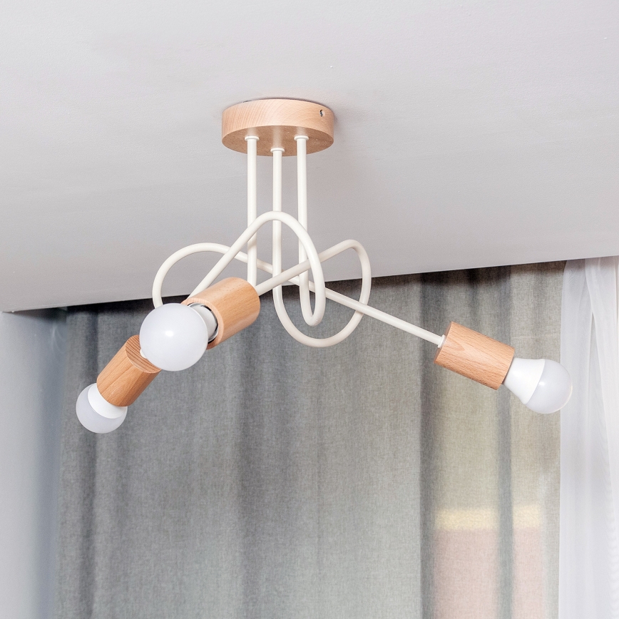 Flush-mount ceiling light OXFORD 3xE27/15W/230V pine/cream