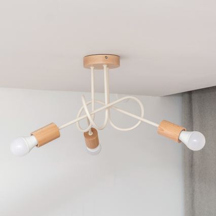 Flush-mount ceiling light OXFORD 3xE27/15W/230V pine/cream