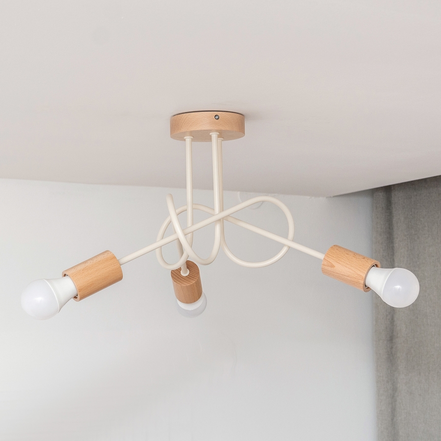 Flush-mount ceiling light OXFORD 3xE27/15W/230V pine/cream
