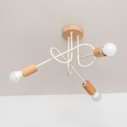 Flush-mount ceiling light OXFORD 3xE27/15W/230V pine/cream