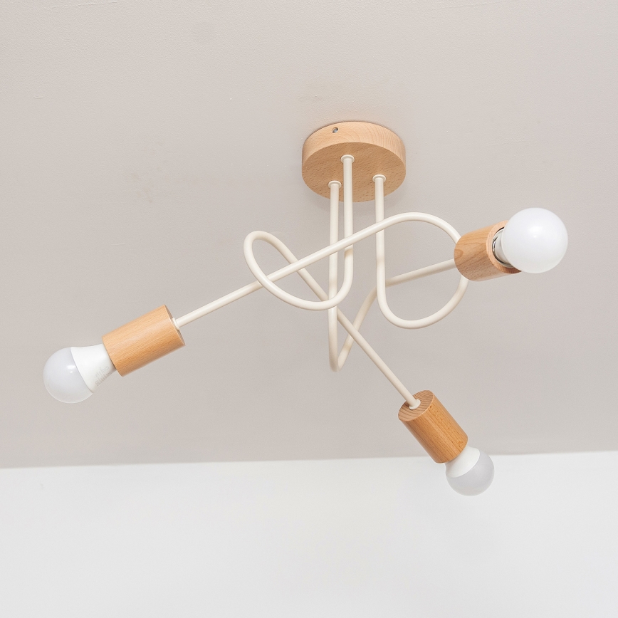 Flush-mount ceiling light OXFORD 3xE27/15W/230V pine/cream