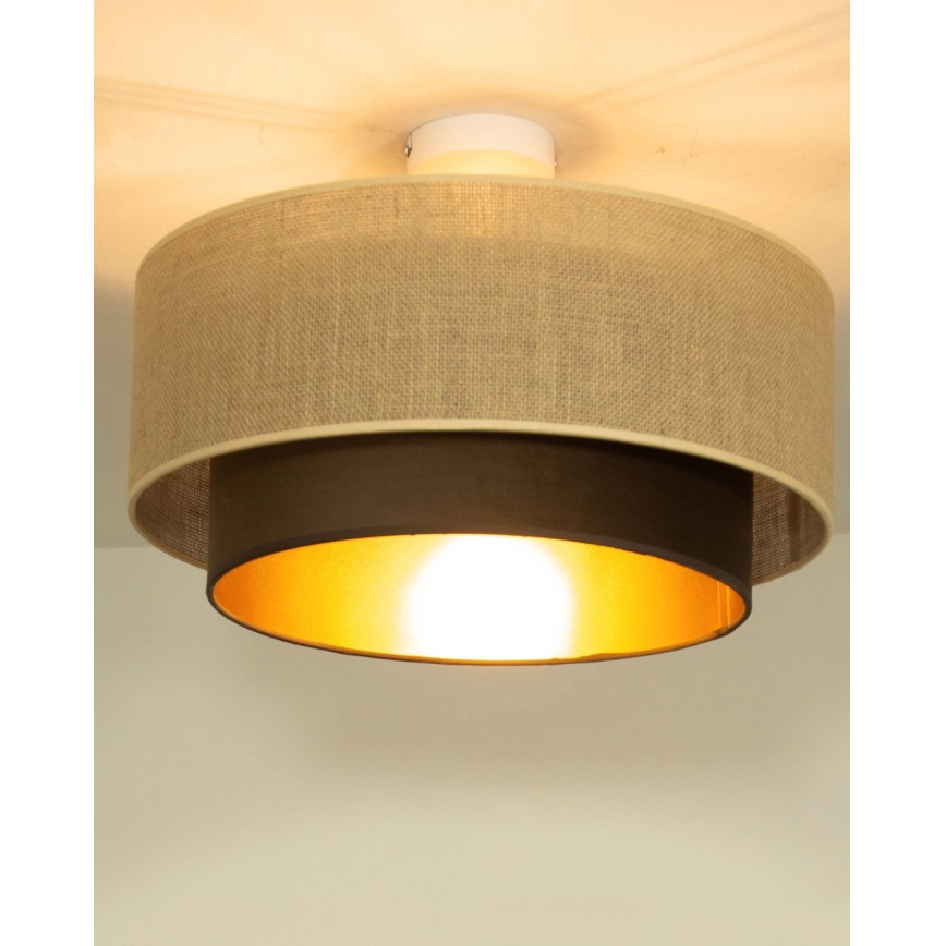 Flush-mount ceiling light SARTA 1xE27/60W/230V Ø 45 cm brown/jute