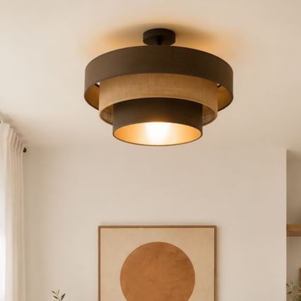 Flush-mount ceiling light WENTA 1xE27/60W/230V Ø 50 cm brown/jute