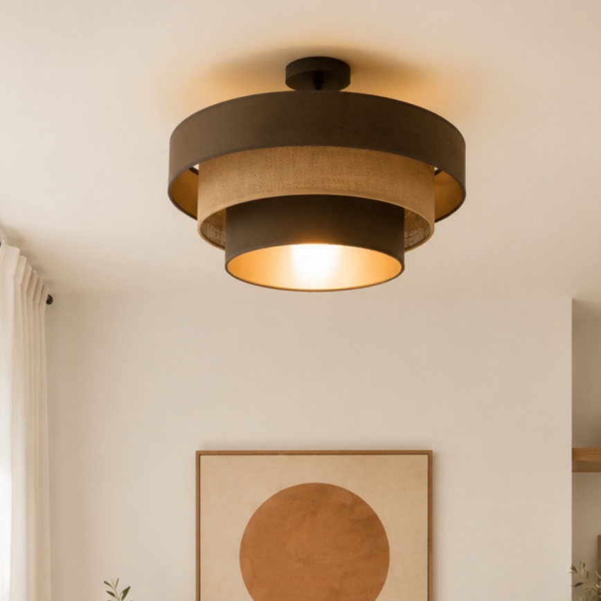 Flush-mount ceiling light WENTA 1xE27/60W/230V Ø 50 cm brown/jute