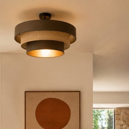 Flush-mount ceiling light WENTA 1xE27/60W/230V Ø 50 cm brown/jute