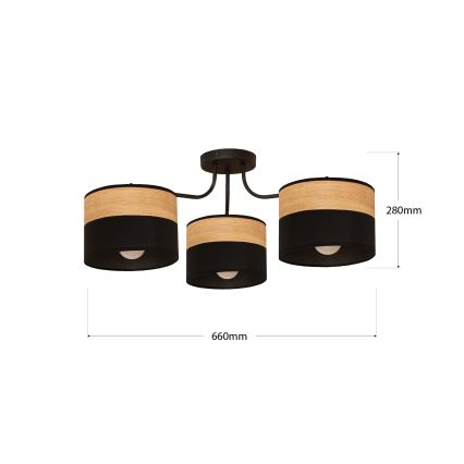 Flush-mount chandelier ALBA 3xE27/15W/230V Ø 66 cm black/brown