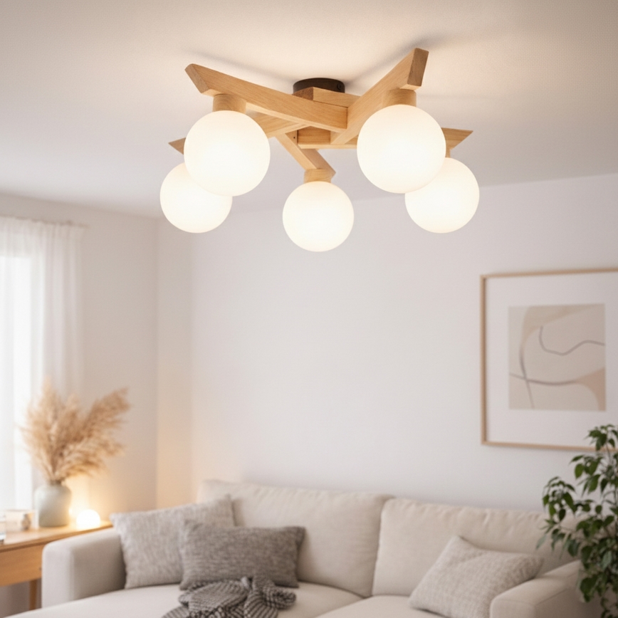 Flush-mount chandelier ANTONIO 5xG9/5W/230V oak/white