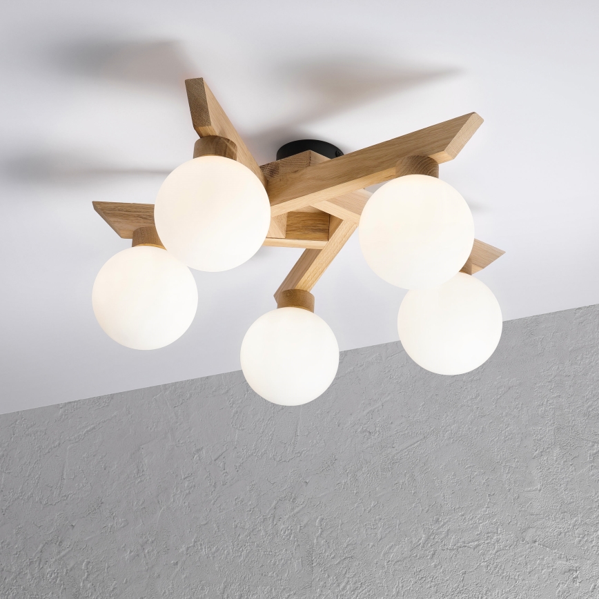 Flush-mount chandelier ANTONIO 5xG9/5W/230V oak/white