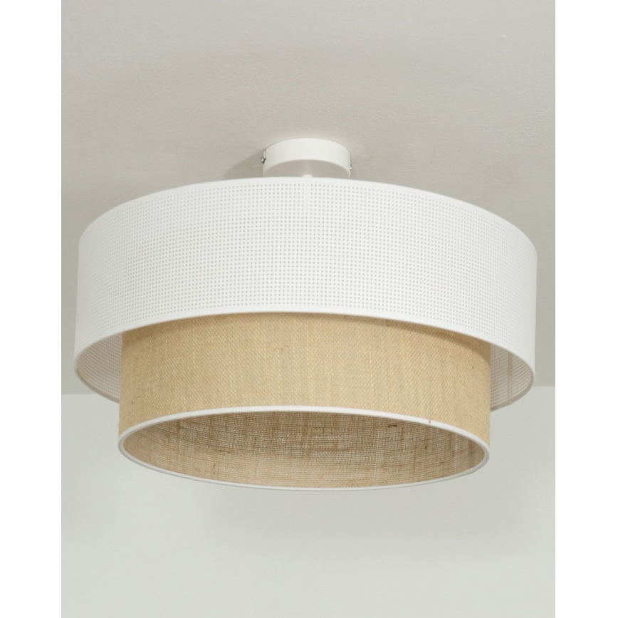 Flush-mount chandelier BORHO 1xE27/60W/230V white/jute