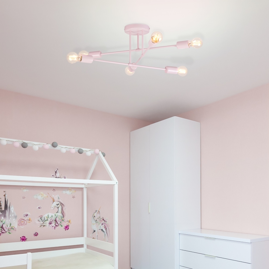 Flush-Mount Chandelier CAMBRIDGE 6xE27/15W/230V Pink