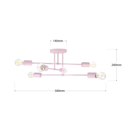 Flush-Mount Chandelier CAMBRIDGE 6xE27/15W/230V Pink