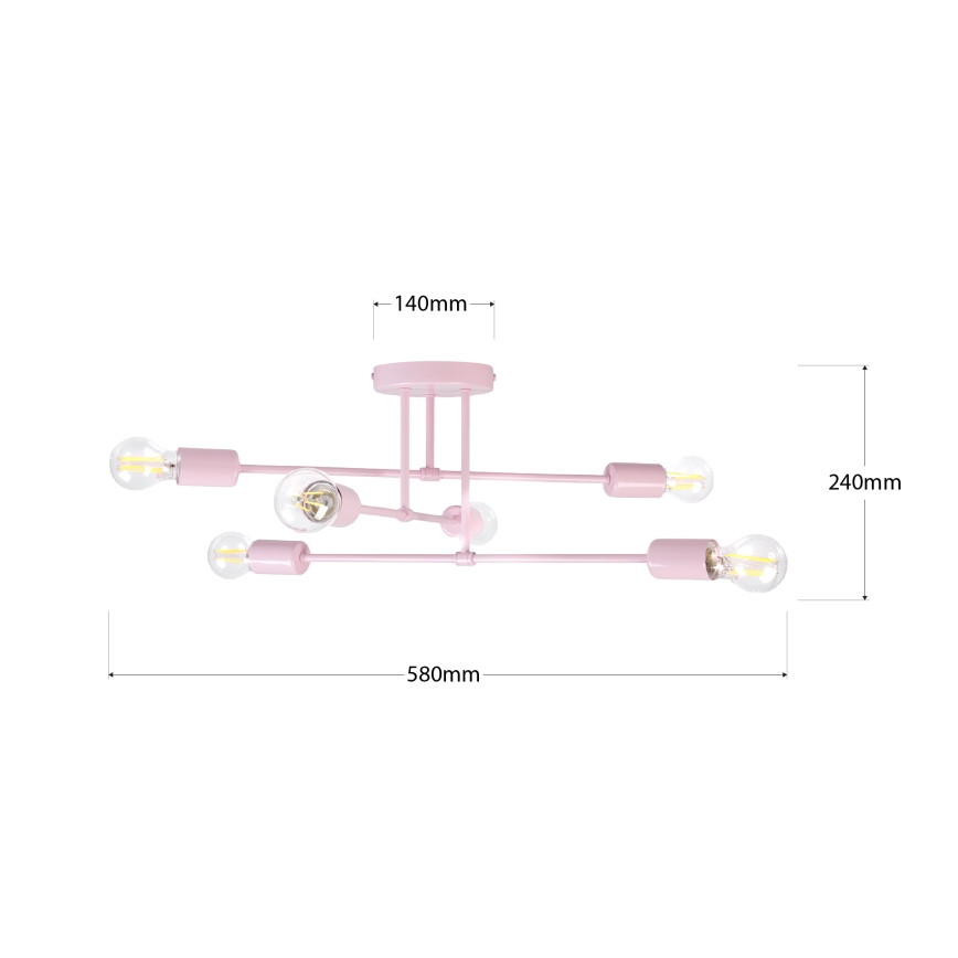 Flush-Mount Chandelier CAMBRIDGE 6xE27/15W/230V Pink