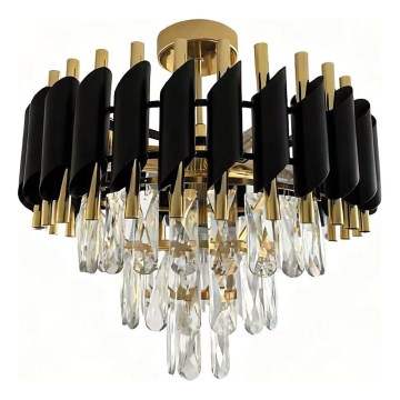 Flush-mount chandelier CRISTAL 5xE14/10W/230V Ø 38 cm Black/Gold