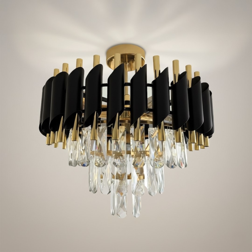 Flush-mount chandelier CRISTAL 5xE14/10W/230V Ø 38 cm Black/Gold