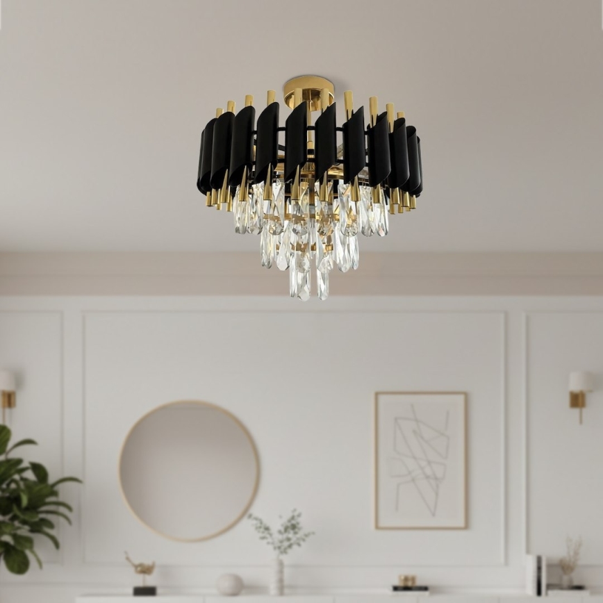 Flush-mount chandelier CRISTAL 5xE14/10W/230V Ø 38 cm Black/Gold