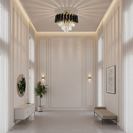 Flush-mount chandelier CRISTAL 5xE14/10W/230V Ø 38 cm Black/Gold