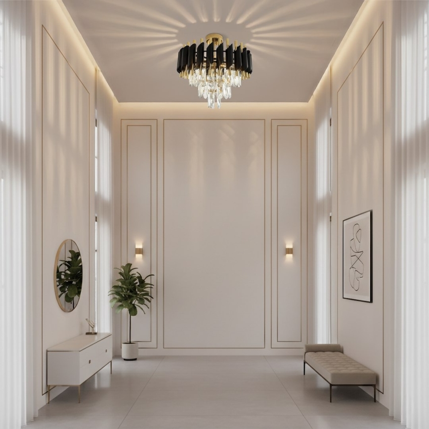 Flush-mount chandelier CRISTAL 5xE14/10W/230V Ø 38 cm Black/Gold