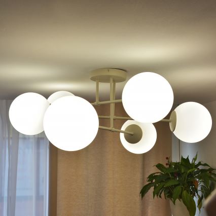 Flush-mount chandelier MOON 6xE27/15W/230V cream