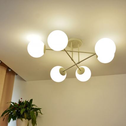 Flush-mount chandelier MOON 6xE27/15W/230V cream