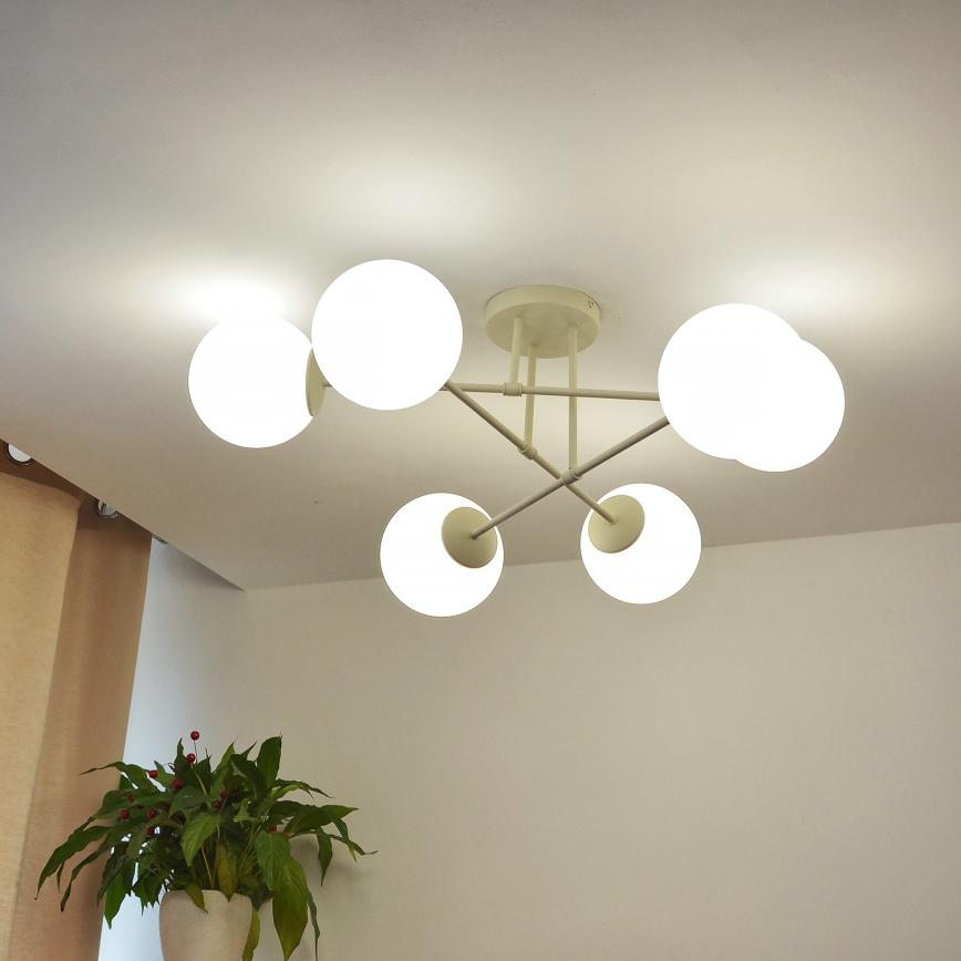 Flush-mount chandelier MOON 6xE27/15W/230V cream