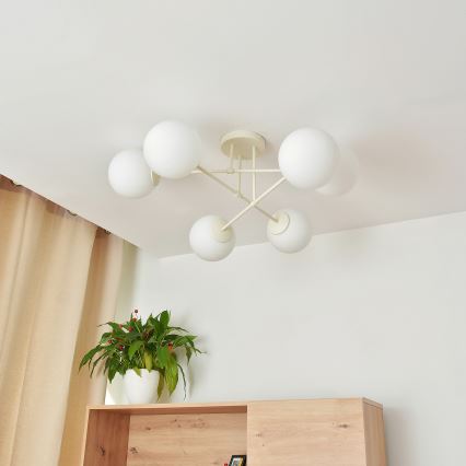Flush-mount chandelier MOON 6xE27/15W/230V cream