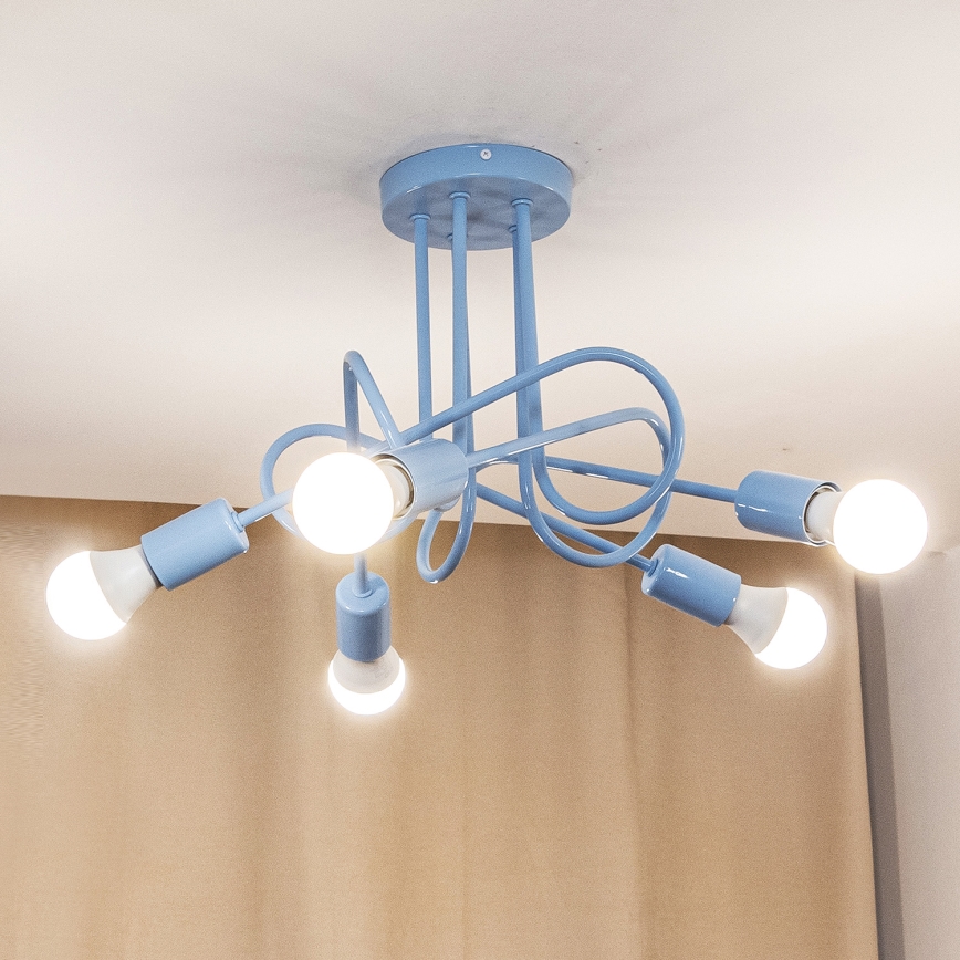 Flush-mount chandelier OXFORD 5xE27/15W/230V blue