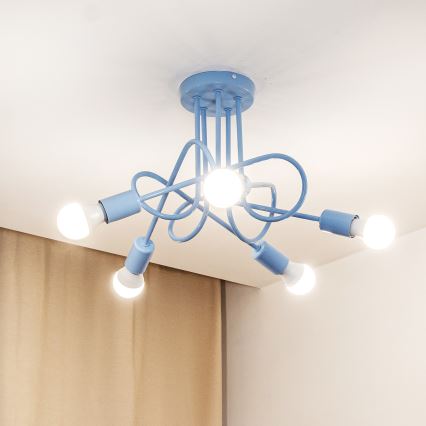 Flush-mount chandelier OXFORD 5xE27/15W/230V blue