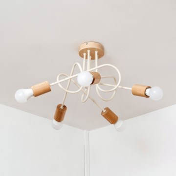 Flush-mount chandelier OXFORD 5xE27/15W/230V pine/cream