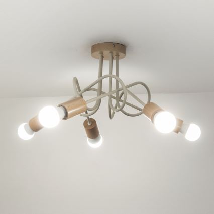 Flush-mount chandelier OXFORD 5xE27/15W/230V pine/cream