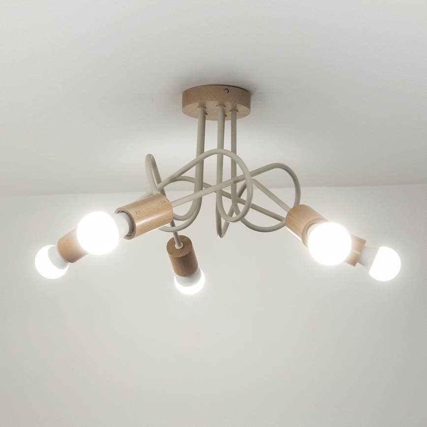 Flush-mount chandelier OXFORD 5xE27/15W/230V pine/cream