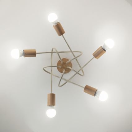 Flush-mount chandelier OXFORD 5xE27/15W/230V pine/cream