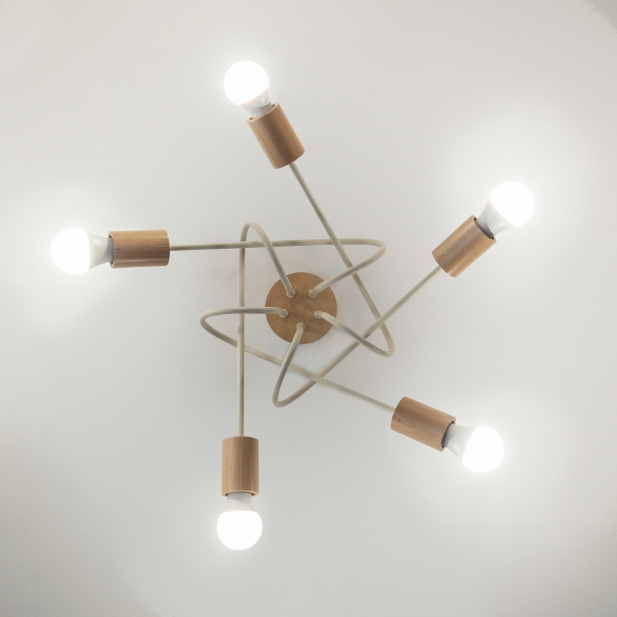 Flush-mount chandelier OXFORD 5xE27/15W/230V pine/cream