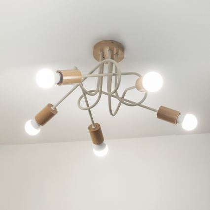 Flush-mount chandelier OXFORD 5xE27/15W/230V pine/cream