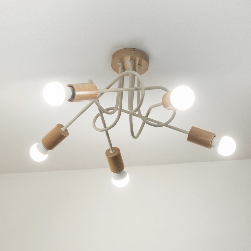 Flush-mount chandelier OXFORD 5xE27/15W/230V pine/cream