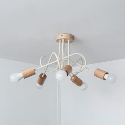 Flush-mount chandelier OXFORD 5xE27/15W/230V pine/cream