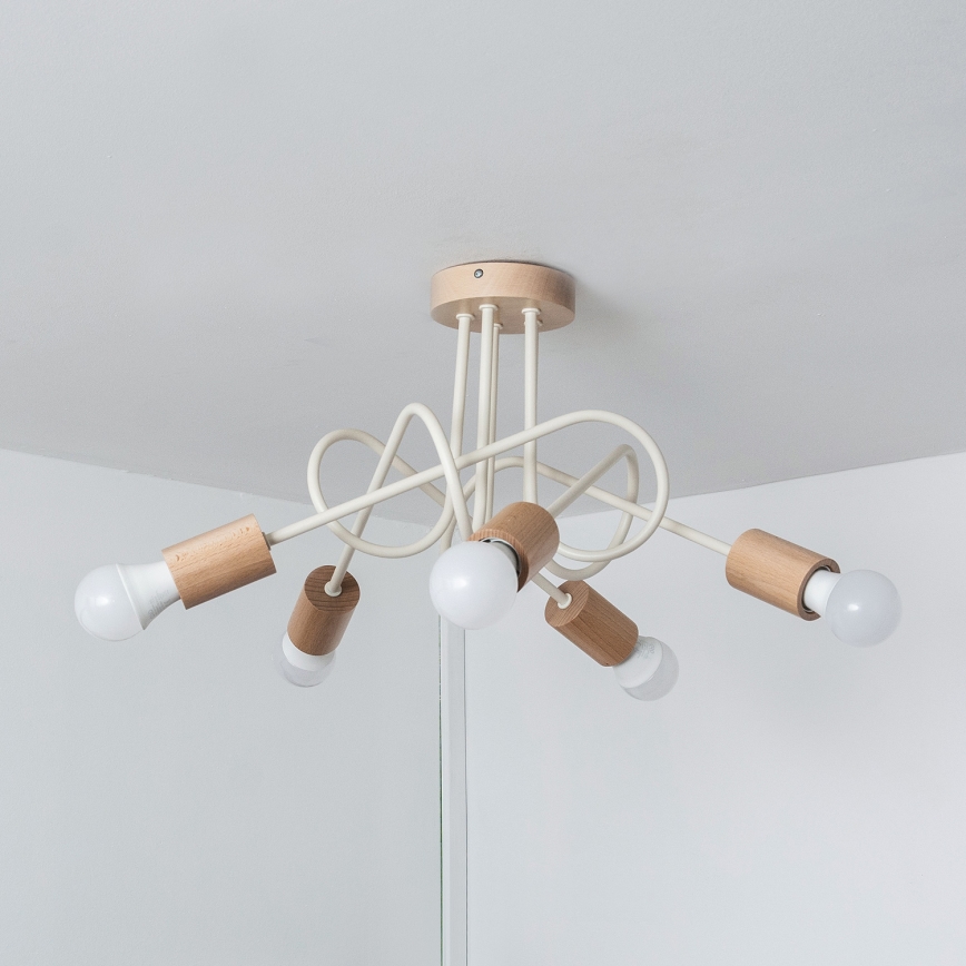 Flush-mount chandelier OXFORD 5xE27/15W/230V pine/cream