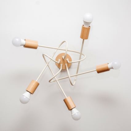 Flush-mount chandelier OXFORD 5xE27/15W/230V pine/cream