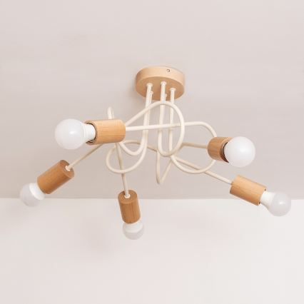 Flush-mount chandelier OXFORD 5xE27/15W/230V pine/cream