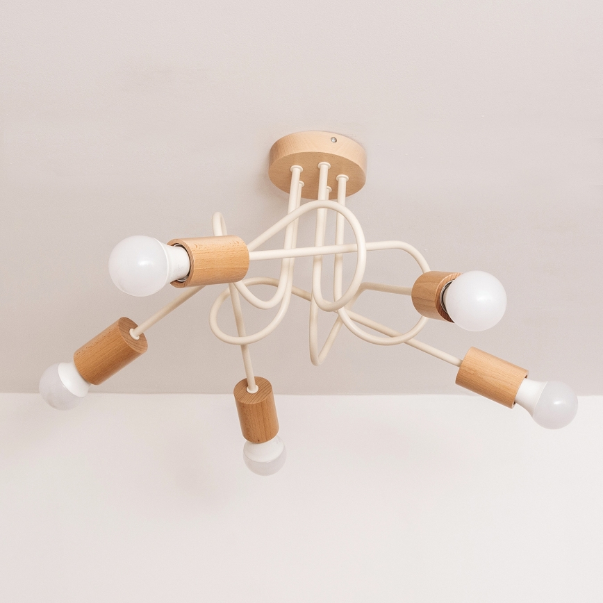 Flush-mount chandelier OXFORD 5xE27/15W/230V pine/cream