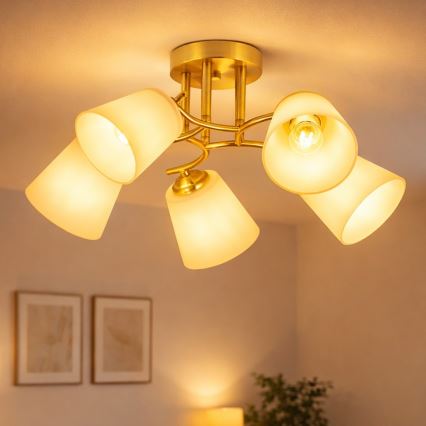 Flush-mount chandelier PAFOS 5xE27/15W/230V gold
