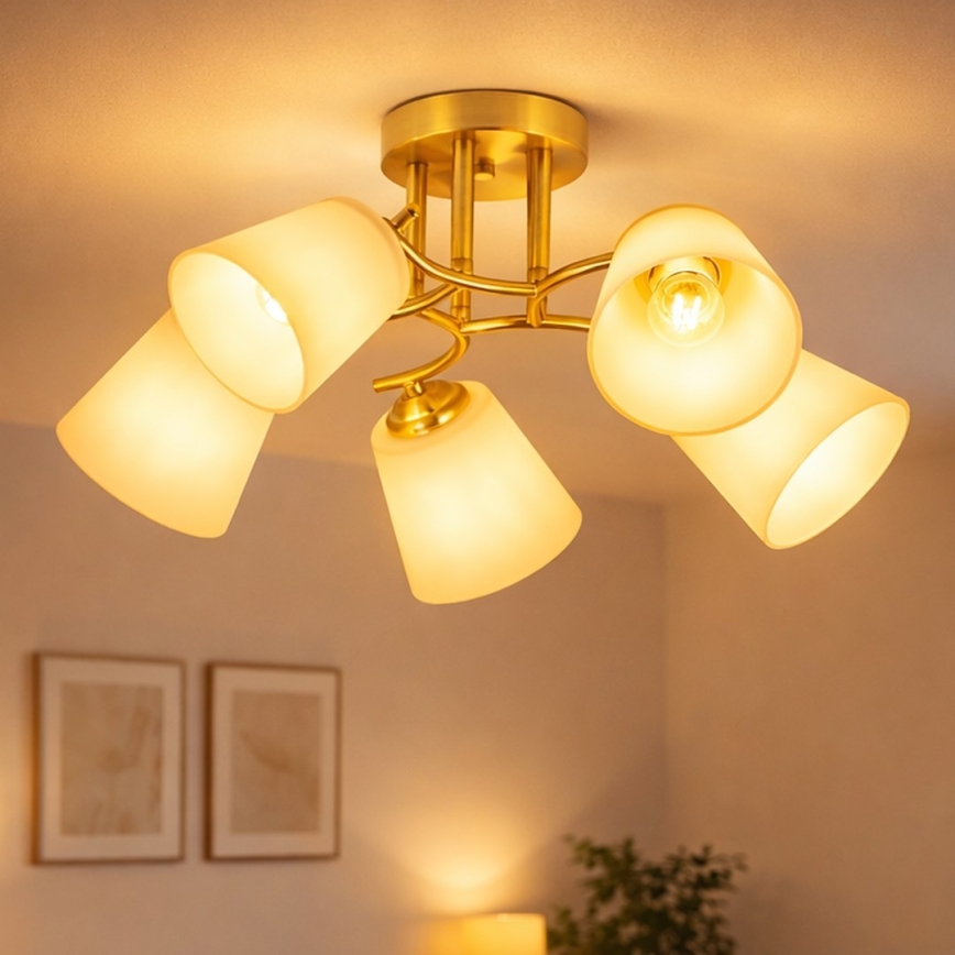 Flush-mount chandelier PAFOS 5xE27/15W/230V gold