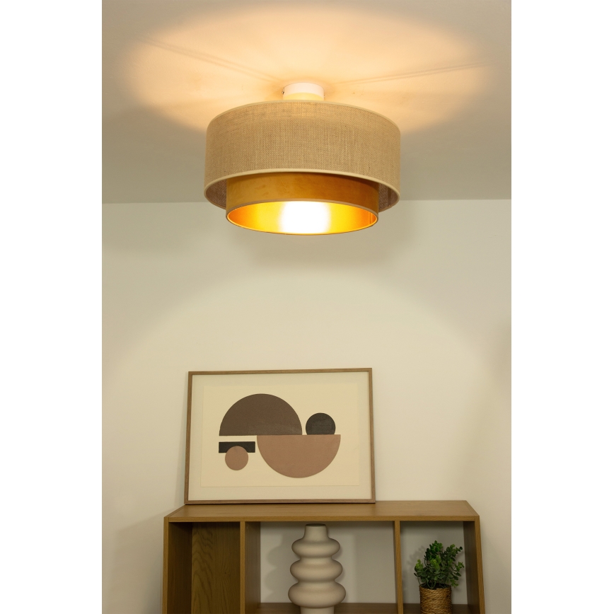 Flush-mount chandelier SARTA 1xE27/60W/230V Ø 45 cm copper/jute