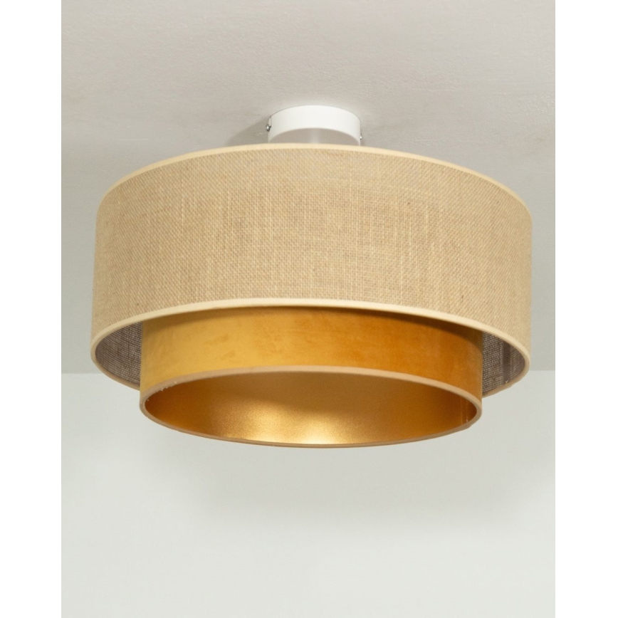 Flush-mount chandelier SARTA 1xE27/60W/230V Ø 45 cm copper/jute