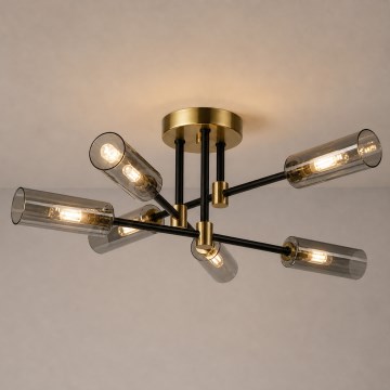 Flush-mount chandelier TESSA 6xG9/5W/230V brass/smoked black