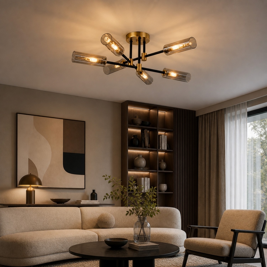 Flush-mount chandelier TESSA 6xG9/5W/230V brass/smoked black